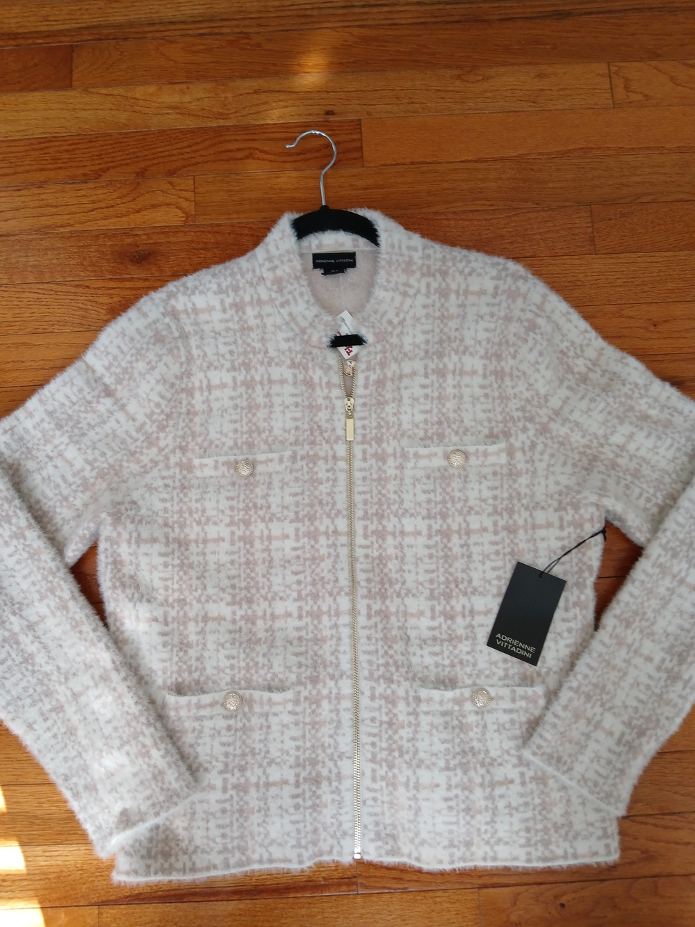 Adrienne Vittadini Blush Plaid Bouclé Zip Jacket
